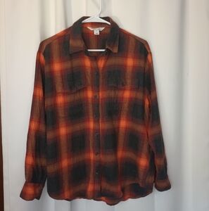 Old Navy Swiftie Evermore Flannel The Boyfriend Shirt Medium Orange Plaid Cabin
